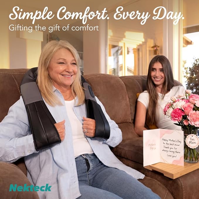 Nekteck Shiatsu Neck Massager with Heat for Pain Relief Deep Tissue, 2026 Upgraded Back Shoulder Kneading Massage Pillow with Storage Bag, Body Relaxation Gifts for Men Women Mother's Day Father's Day