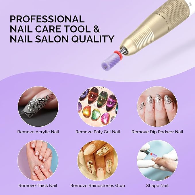 MelodySusie Ceramic Nail Drill Bits, 3/32'' Chamfer Flat Top Large Barrel Bits, Fast Remove Acrylic or Hard Gel, Nail Tool for Manicure Pedicure, Salon Home, Professional or Beginner, Purple, Fine
