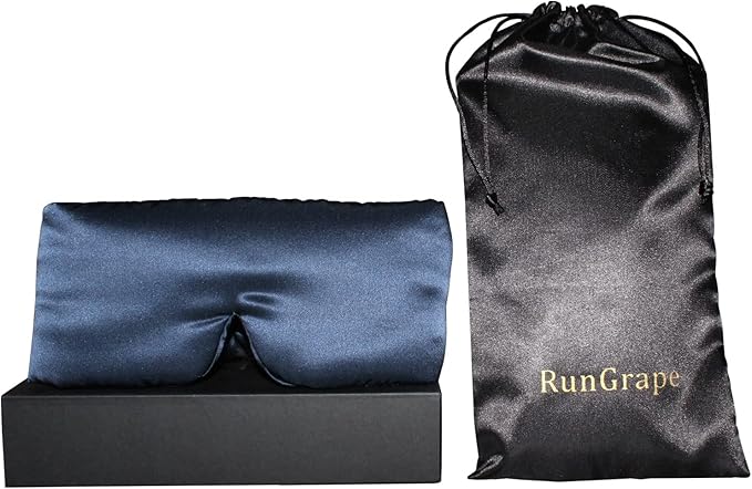 100% Mulberry Silk Eye Mask Blackout Sleeping Eye Cover for Night Sleep and Travel Nap,Soft Adjustable Eyeshade, Comfortable Blindfold for Women Men,Large Size, Black (Navy)