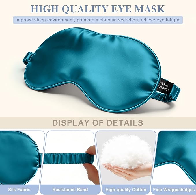 Silk Sleep Mask,Eye Mask for Sleep Women Men,Mulberry Sleeping Mask with Adjustable Strap,Blindfold Blackout Eye Mask for Travel and Full Night's Sleep,Nap