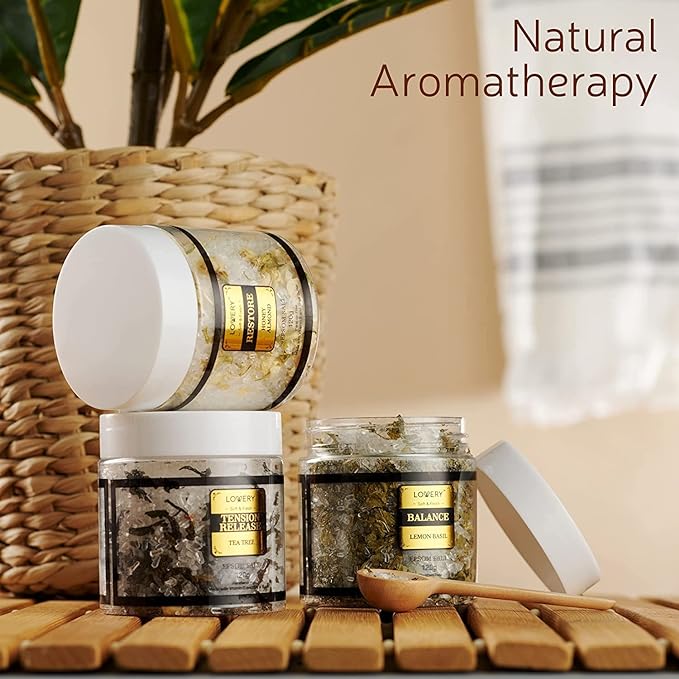 Mothers Day Gifts for Mom, Epsom Bath Salts Gift Basket Set, Self Care Salt with Essential Oil, Gifts for Women, Her, Mother, Lavender, Eucalyptus, Lemon, Coconut, Tea Tree, Honey Almond
