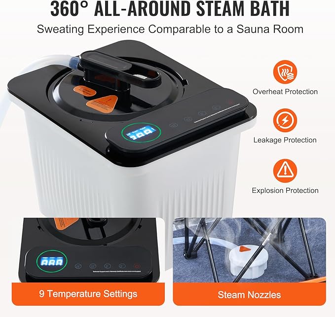 Happybuy Portable Steam Sauna Tent Full Size, 1600W, Visible Window, Home Spa Sauna Blanket Kit, Detoxify & Soothing Heated Body Therapy, Time & Temp Remote with Chair, Black