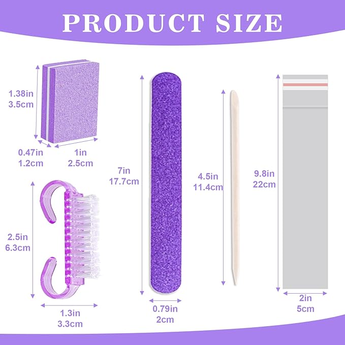 50 Sets Disposable Manicure Kit Basics 4 Piece Nail Kit for Travel,Handle Grip Brush,Mini Nail Buffer Nail File and Wood Stick for Gifts Salon Home Professional(50 Set -Purple)