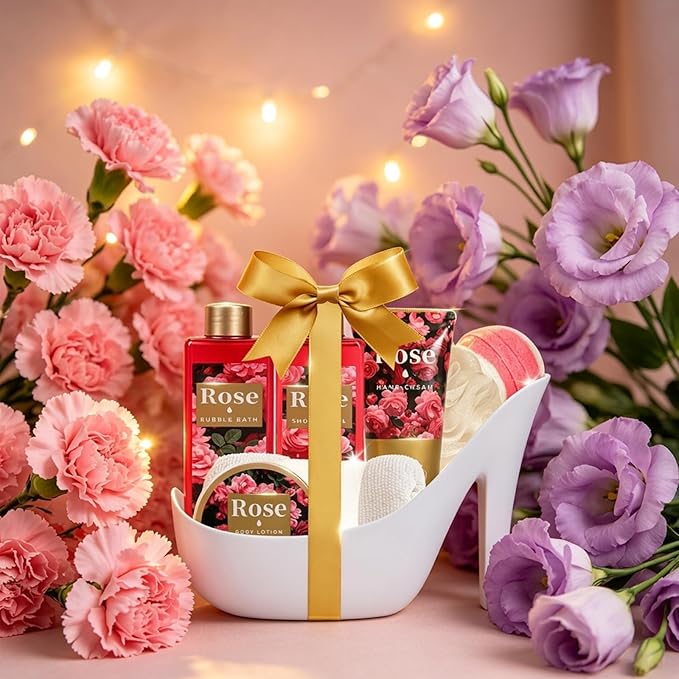 Spa Luxetique Gifts for Women High Heel Gift Set for Women 8pcs Bath Sets Romantic Rose Home Spa Kits for Wife Girlfriend Mom Grandma Mothers Day Gifts