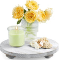 Small Round Decorative Tray White Washed Wood Bathroom Counter Organizer Pedestal Stand Farmhouse Kitchen Decor Wooden Riser for Soap Dish, Perfume, Candle, Sponge, 9"