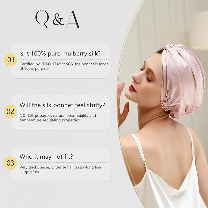 ZIMASILK 22 Momme 100% Mulberry Silk Bonnet for Sleeping & Women Hair Care, Highest Grade 6A Silk Hair wrap for Sleeping with Premium Elastic Stay On Head (1Pc, Black)