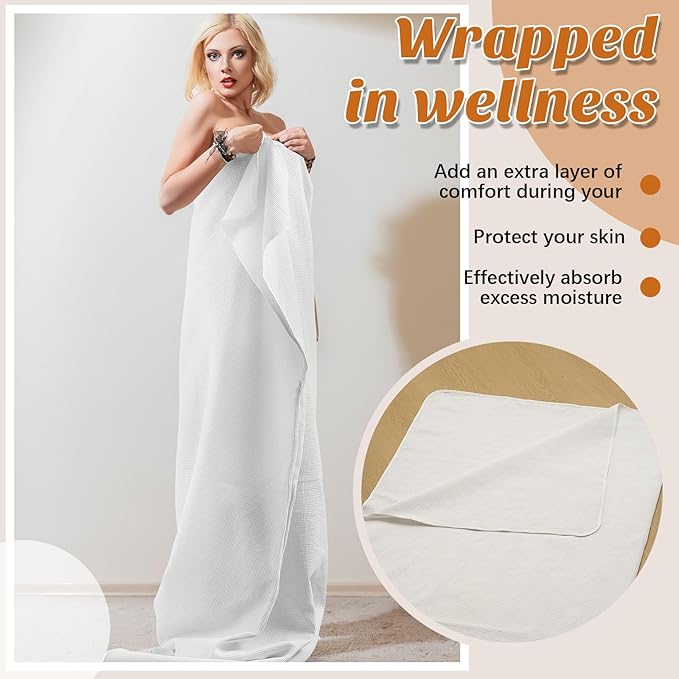 Juexica 1 Pack 70" x 30" Sauna Blanket Insert Towel Cotton Soft Waffle Comfortable Absorbent Towel for Infrared Sauna Blankets Spa, Soft Reusable and Machine Washable (White)