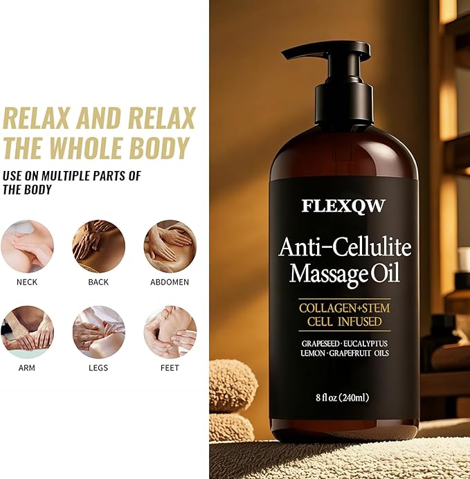 Anti Cellulite Massage Oil, Lymphatic Drainage Body Oil, Collagen Oil for Skin Tightening, Cellulite Remover for Legs, Natural Anticellulite Massage Oil for Massage Therapy