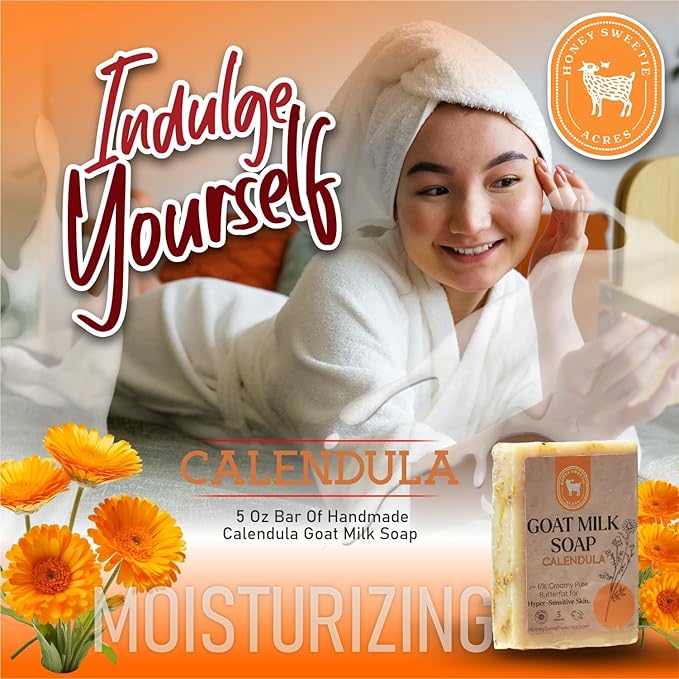 Honey Sweetie Acres Calendula Goat Milk Soap - Handmade 5 oz Bar, Made with Natural Ingredients, Moisturizing & Gentle, Made in the USA