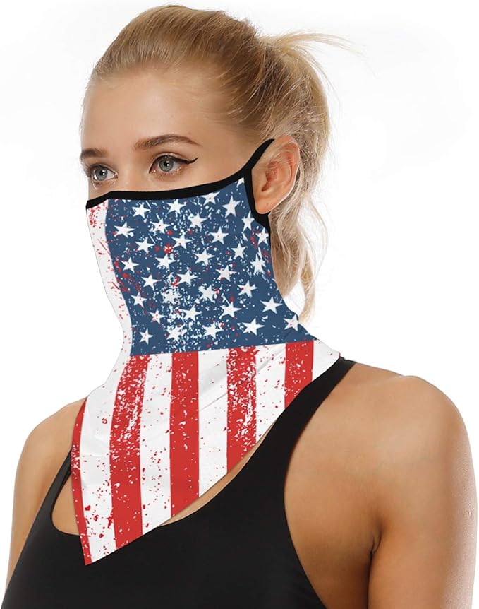 YAYOUREL Neck Gaiter Face Mask Bandanas for Men Women UV Face Scarf Cover Ear Loop Hole Facemask for Fishing Running Cycling