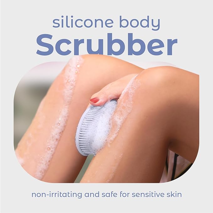 MainBasics Silicone Body Scrubber Dual-Sided Shower Loofah and Massaging Nodes (Frosted Sky, Massage)