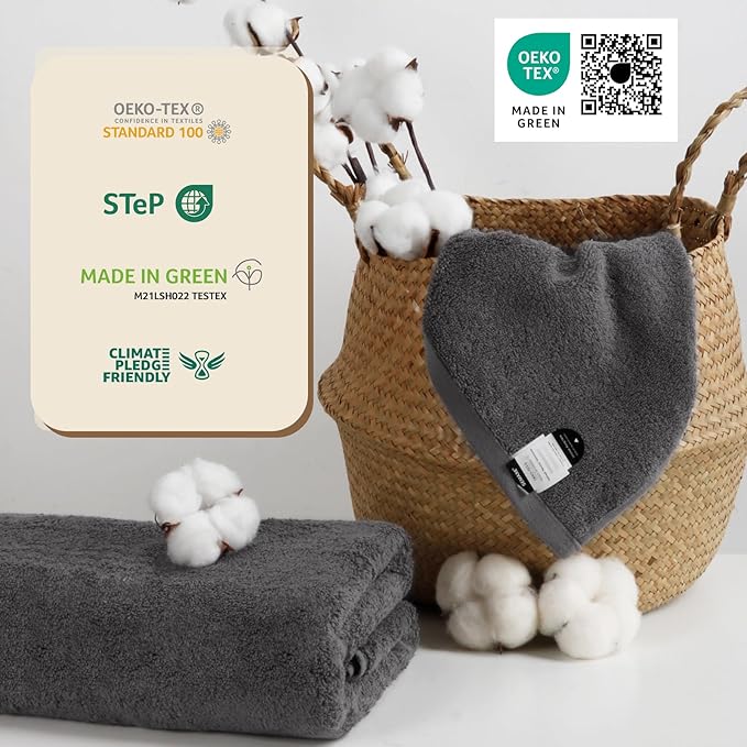 SEMAXE 4 Piece Grey Bath Towel Set for Bathroom, 100% Cotton Bath Towels with Hanging Loop, 55 x 27 Inch, Soft Absorbent & Quick Dry, for Home
