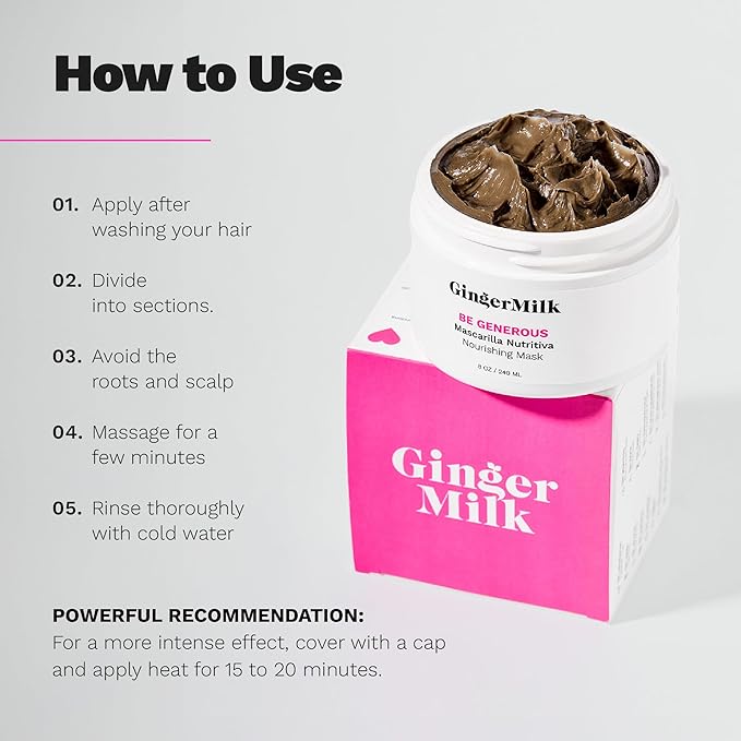 Deep Repair Hair Mask for Dry, Damaged & Curly Hair – Hydrating Hair Mask with Castor Oil, Biotin & Ginger Milk – Sulfate Free Hair Mask for Color Treated Hair – Be Generous by Ginger Milk – 8 oz