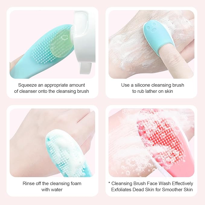 Silicone Face Scrubber & Exfoliator - 8 Piece Facial Cleansing Brush Set for Deep Cleaning, Blackhead & Acne Care, Ultra Soft Manual Pore Brush for Women & Men, Travel Friendly Skincare Tools