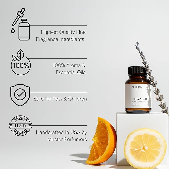 AromaTech The Hotel Aroma Essential Oil Blend: Luxury Hotel Inspired Aromatherapy with Lemon, Lavender, Peach & Pine for Ultrasonic Diffusers & Nebulizers (500 mL, The Hotel)