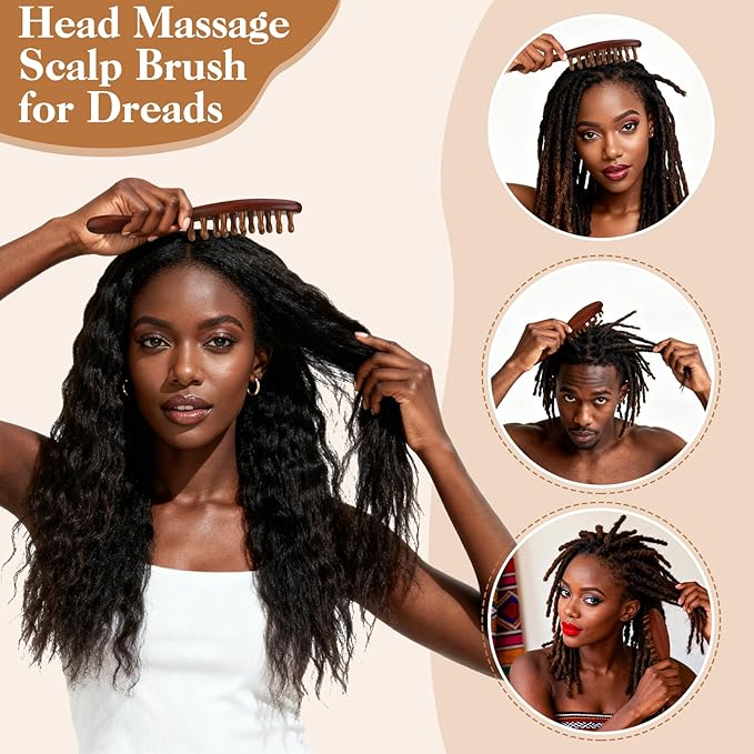 ProSuites 3 Pack Wooden Scalp Massager Tool Loc Combs,Long Handle Head Massage Scalp Loc Brush for Dreads,Multifunctional Hair Massager Tool for Men & Women