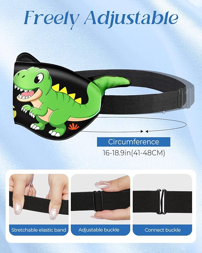 Miss Adola Sleep Mask for Kids - Valentines Gift for Kids Cute Silk Eye Cover for Sleeping Soft Kawaii Eyeshade Animal Eye Blindfold with Adjustable Strap for Boys Teens, Dinosaur