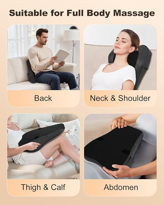 Beleduc Shiatsu Back Massager with Heat, Back Massager for Back Pain Deep Tissue, Vibration Massage, Deep Kneading Massager Pillow for Neck Shoulder, Black
