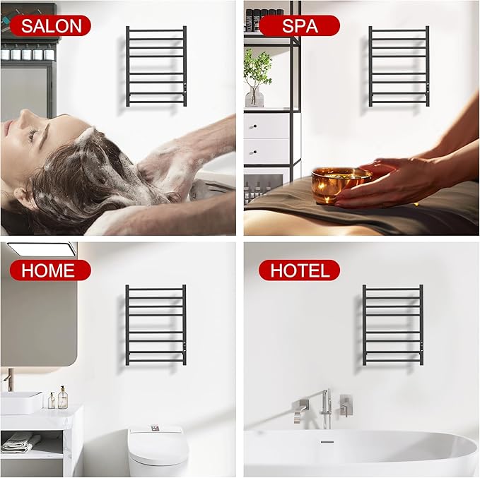 Heated Towel Racks for Bathroom, Wall Mounted Electric Towel Warmer Racks with Timer & Temperature Control, Stainless Steel Towel Heater for Bathroom (Round-Gunmetal Grey, 8 Bars)