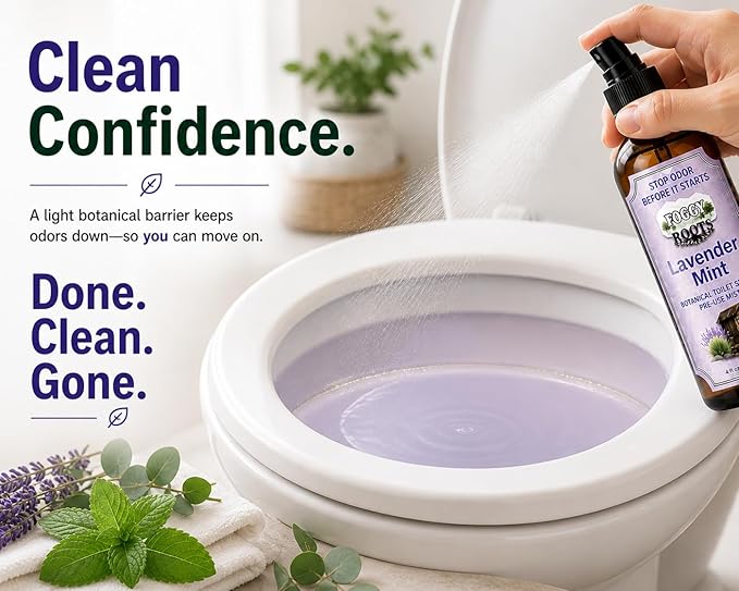 Lavender Toilet Spray – Stops Odor Before It Starts, Bathroom Odor Eliminator for Toilet, Traps Odors Below the Surface, 4 oz (200+ Uses) Travel Size for Home, Work & On-the-Go