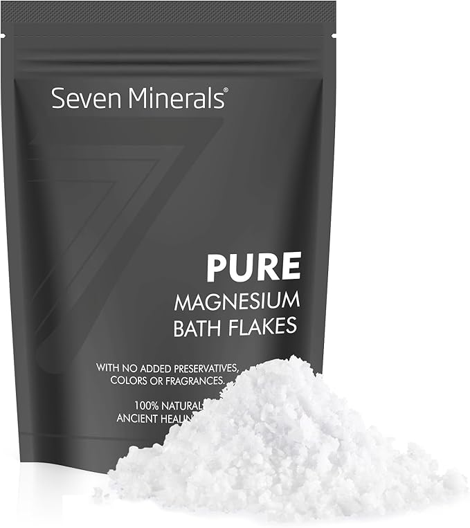 Seven Minerals Pure Magnesium Chloride Flakes 3 lb - Absorbs Better Than Epsom Salt - All Natural Unscented Foot Soak (15 uses) or Full Body Bath (8 uses) for Relaxation, Muscle Pain and More!