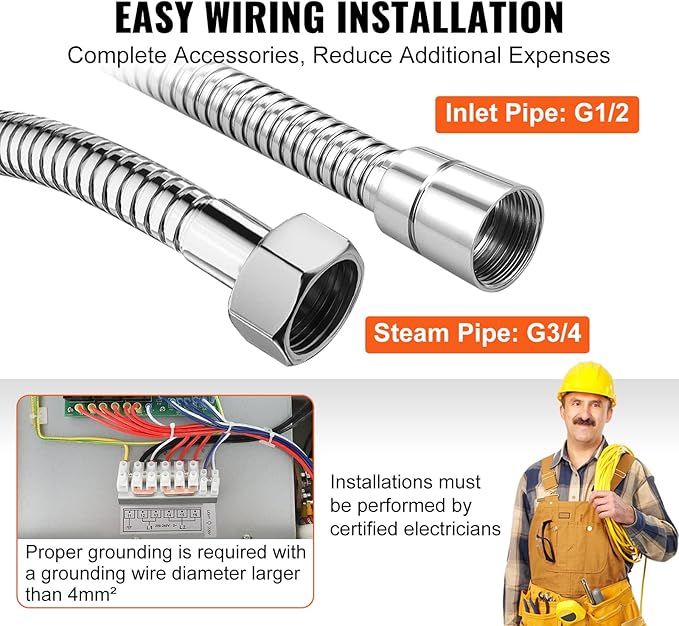 VEVOR Steam Shower Generator, 15 kW, Segmented Heating Temperature Customization & 24h Timer Steam Bath Kit, Automatic Drainage Steam Shower System
