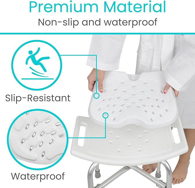 Vive Shower Seat Cushion - Comfortable Support for Pain Relief - Waterproof, Soft Padded & Non Slip for Tub Chairs, Transfer Benches, Bath Stool, Bathtubs - for Seniors, Elderly, Handicap & Disabled