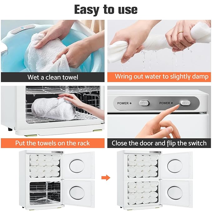 46L Hot Towel Warmer, Large Capacity Spa Towel Warmer with Double Cabinets, Professional Towel Warmer Cabinet with Clip & 4 Racks for Salon, Barber Shop, Massage, Facial