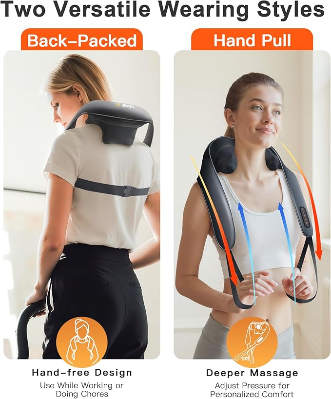 Neck Massager with Heat : Cordless Shoulder and Neck Massager for Pain Relief Deep Tissue - 3 Modes, 2 Intensity & 2 Heating Setting, Heated Kneading Massage Daily Comfort, Office and Home Use