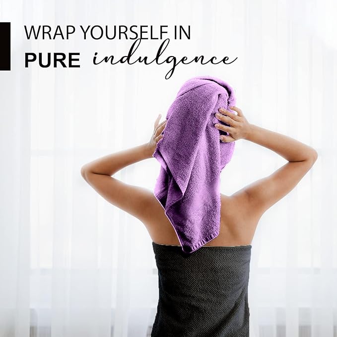 KAHAF COLLECTION 100% Cotton Bath Towels, 24x48 Pack of 6 Towels, Quick Dry, Highly Absorbent, Soft Feel Towel, Gym, Spa, Bathroom, Shower, Pool, Luxury Soft Towels (Light Purple, 24x48-6 Pack)