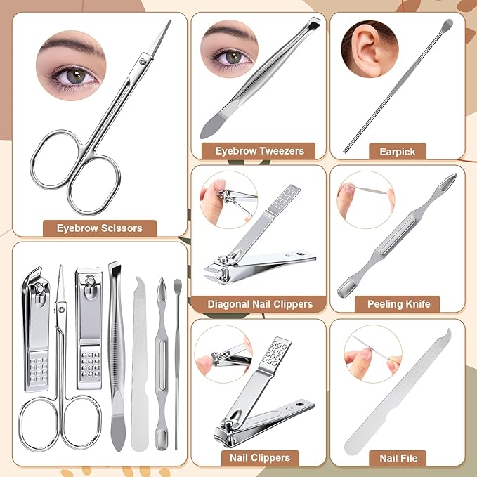 Capoda 12 Set Positive Affirmations Gifts Bulk Manicure Set Mothers Day Gift Nail Clippers Kit 7 in 1 Boho Inspirational Manicure Kit for Women Coworkers Employee Teacher Staff Nurse Gifts Supplies