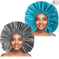 Jumbo Size Shower Cap 2 PCS Waterproof Shower Caps for Women, Extra Large Shower Cap, Reusable Super Large Bath Caps Hair Cap for Long Thick Curly Hair, Locs, Twist Braids - Grey+Blue-Green