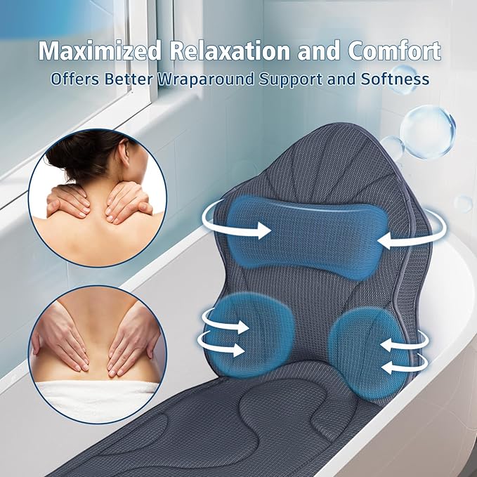 Poemland Full Body Bath Pillow for Tub-Extra Thick Bathtub Pillow with Head & Neck Support, Soft Tub Pillow for Comfort, Non-Slip Bath Cushion for Women, Men & Seniors, Luxury Bathroom Accessories