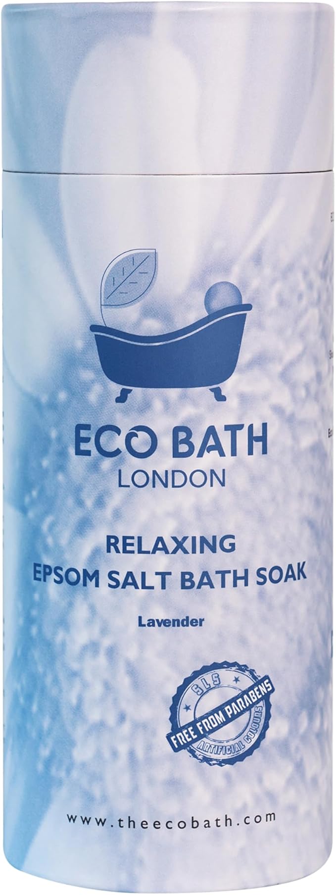 Eco Bath London Relaxing Lavender Epsom Salt Bath Soak – Tube 2.2 LB (1kg) | Made in UK | Magnesium Bath Salt with Lavender Essential Oil | Epsom Salts for Relaxation
