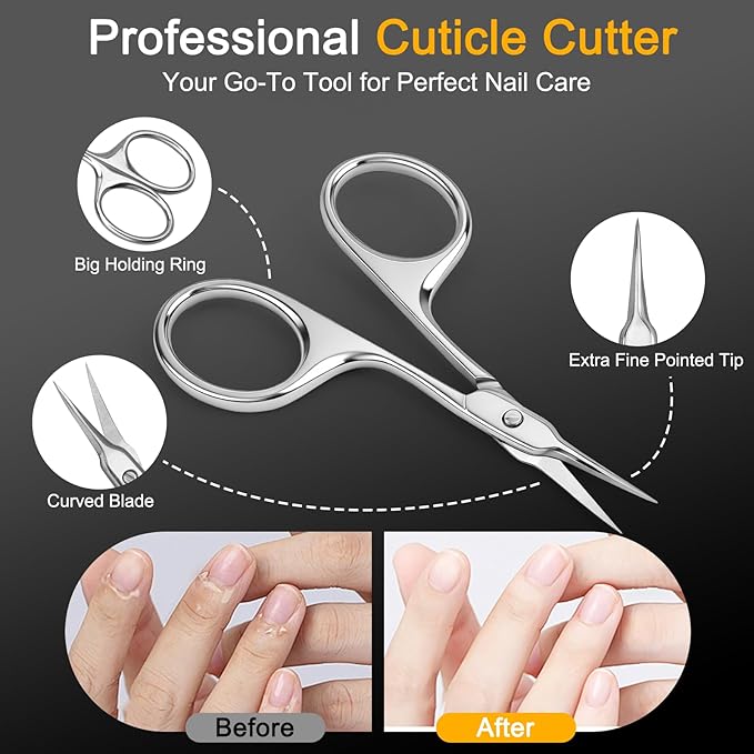 Cuticle Scissors, Extra Fine Curved Manicure & Pedicure Nail Scissor for Women/Men, Professional Small Grooming Tool for Nail Care, Eyebrow Trimming