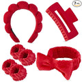 7 Pcs Spa Set, Facial Headband and Wristband Set, Skincare Accessories, College Style Girl Idea Gifts, Hair Accessories for Women and Girls（Red）
