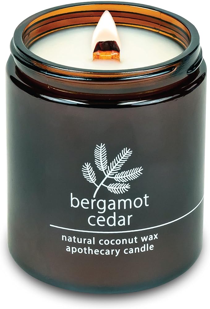Hemlock Park Bergamot Cedar Apothecary Hand-Poured Scented Candle | Crackling Wood Wick, Botanical Fragrance & Coconut Wax | Up to 60 Hour Burn Time | 8 oz