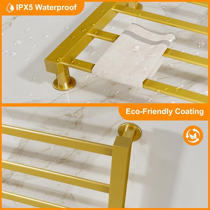 ENZE Smart Luxury Heated Towel Rack, 4-Bar Gold Electric Towel Warmer 115W, Wi-Fi App Control & LED Touch Screen, Adjustable Temperature & 24H Timer, IPX5, 2 in 1 Installation, Low Carbon Steel