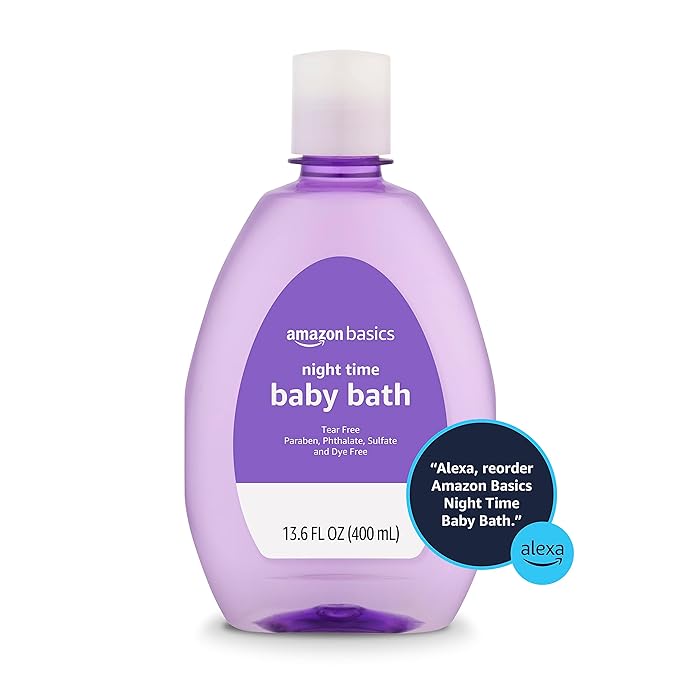 Amazon Basics Hypoallergenic Tear-Free Night-Time Baby Calming Bath, Soothing Aromas for Relaxing Bedtime Bath, 13.6 fl oz, 4-Pack (Previously Solimo)