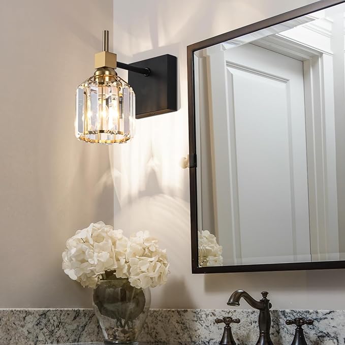 SOLFART Crystal 1 Light Bathroom Vanity Light Over Mirror Wall Sconce Fixture 4.3 Inch 1T