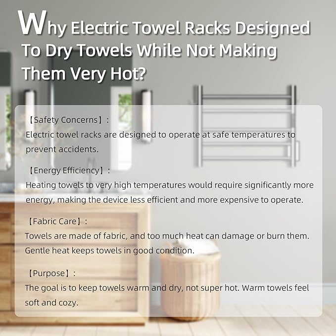P&Dlusir Towel Warmer, Heated Towel Rack with Smart Timer and Thermo Control, Wall-Mounted Heated Towel Rail, Stainless Steel, Hard-Wired/Plug-in, Polished, 5 bar