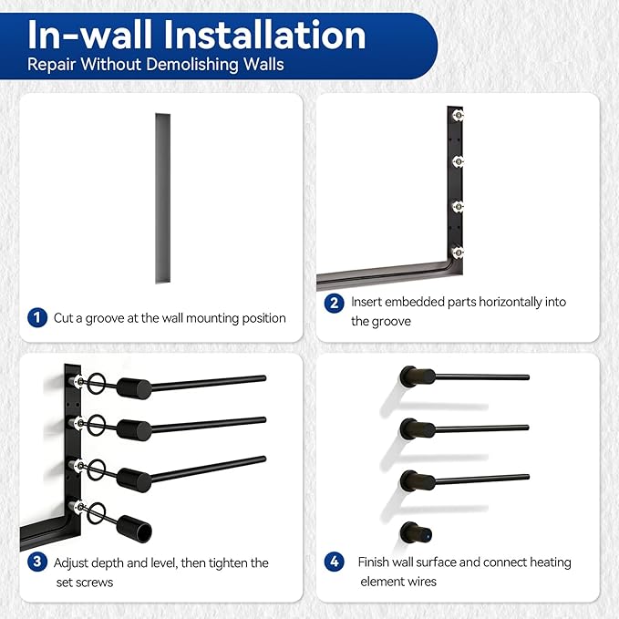 Electric Towel Warmer Concealed, Swivel Heated Towel Rack for Bathroom, Built-in Modular Electric Towel Rack with Timer, Thermostat, LED Display, 3 Bar 180° Rotation, Hardwired
