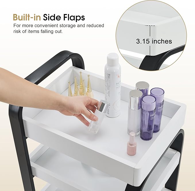 BarberPub Salon Storage Trolley with Shelves, Beauty SPA Rolling Cart with Lockable Wheels, 3-Tier Stylist Tool Organizer, Barber Mobile Station Equipment 2085 (Black)