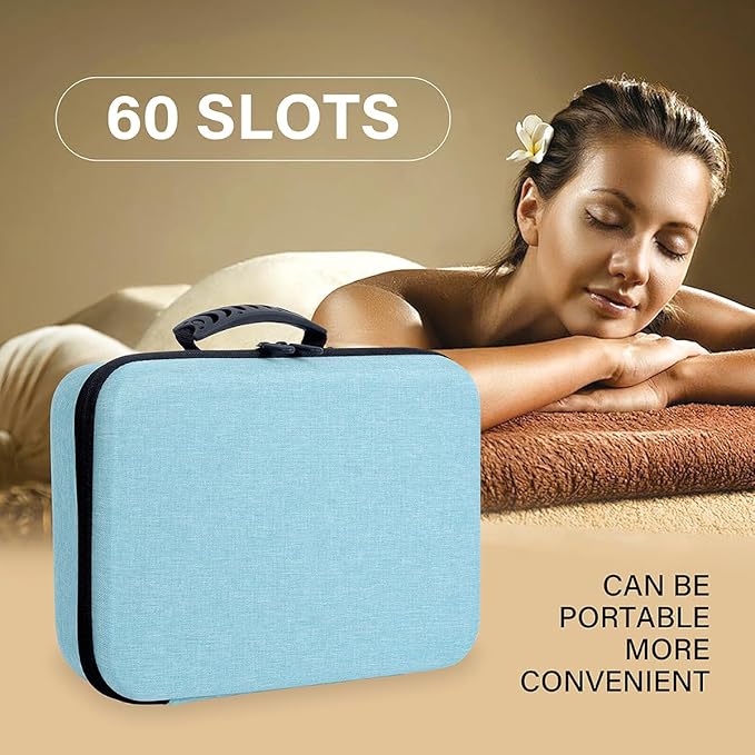 Essential Oils Carrying Case Holds 60 Grids for 1-3ML Roller Bottles 5ml, 10ml, 15ml Bottles Storage Organizer Bag Hard Shell EVA, Essential Oil Bag with Detachable Sponge Pad Sky Blue