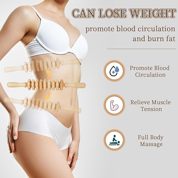 Liitrton Manual Wooden Fascia Massage Roller Trigger Points for Release Cellulite Sore Muscle Blasting (Wood)