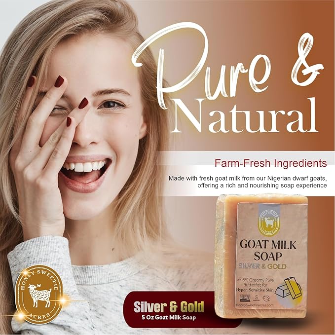Honey Sweetie Acres Silver and Gold Goat Milk Soap - Handmade 5 oz Bar, Made with Natural Ingredients, Moisturizing & Gentle, Made in the USA