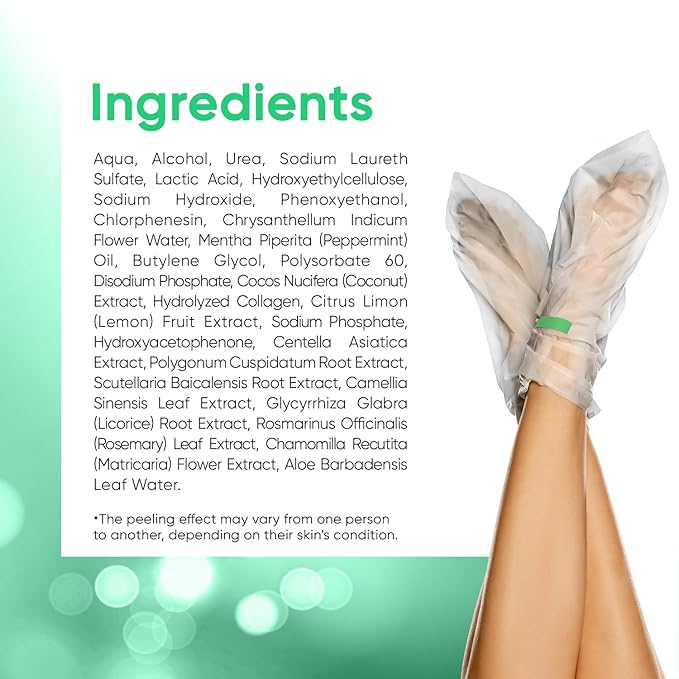 Foot Peel Mask - Foot Mask for Baby Soft Skin - Remove Dead Skin, Dry, Cracked Feet & Callus, Foot Spa, Made with Aloe Vera Extract for Women and Men (2 Pairs) | Peppermint