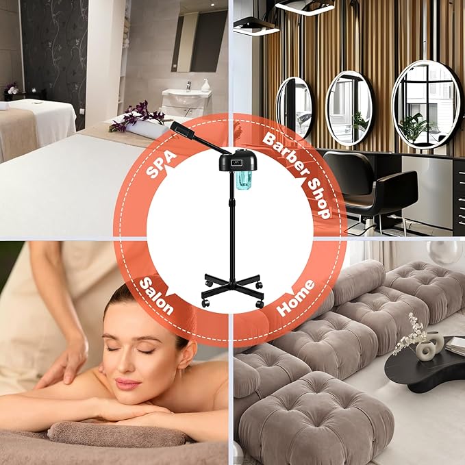 Professional Facial Steamer for Estheticians, Vaporizador Face Steamer with Timer Function, Hot Spray, Stand Facial Steamer on Wheels, Home & Salon SPA