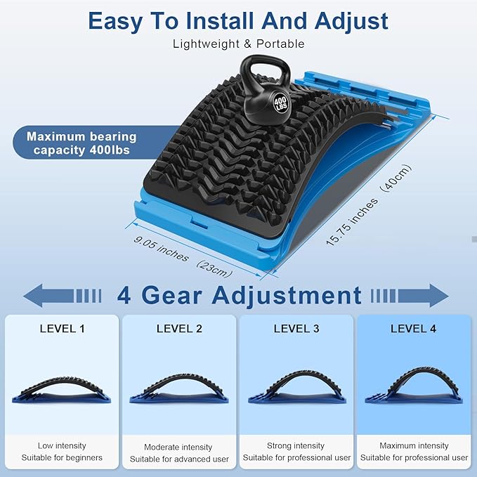 MINOLL Back Stretcher for Lower Back Pain Relief, Multiple Level Adjustable Arch Lumbar Back Cracker Board, Back Cracking Device, Back Massager for Scoliosis, Spine Decompression Support