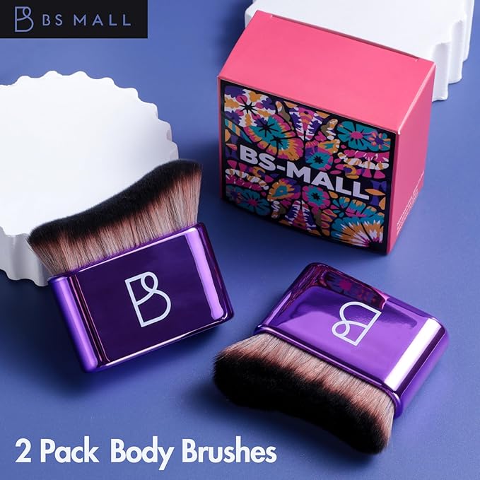 BS-MALL Self Tanning Body Brush Makeup Brushes Set of 2 – Multi-Purpose Body Brush & Ultra-Soft Synthetic Bristles, Perfect for Face & Body Application & Travel & Daily Use (Bright Purple)